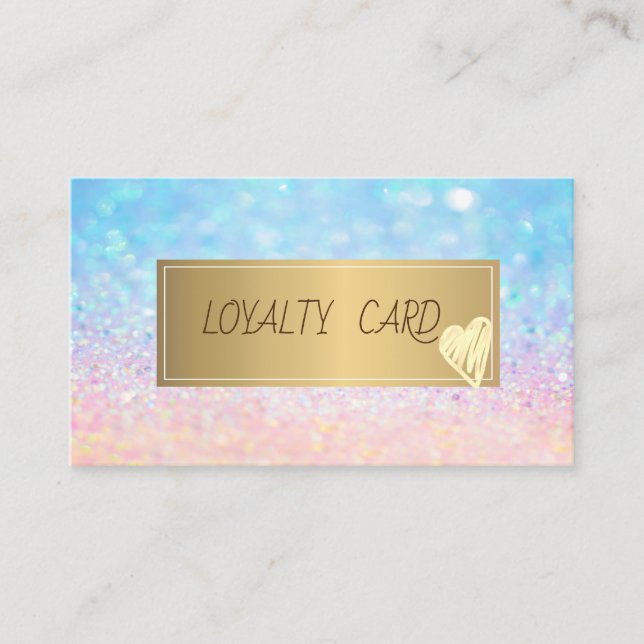 Modern Elegant Gold Frame, Hearts Bokeh Ombre Loyalty Card (Front)