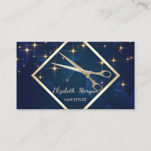 Modern Elegant  ,Gold Frame,Navy Blue,Scissors Business Card