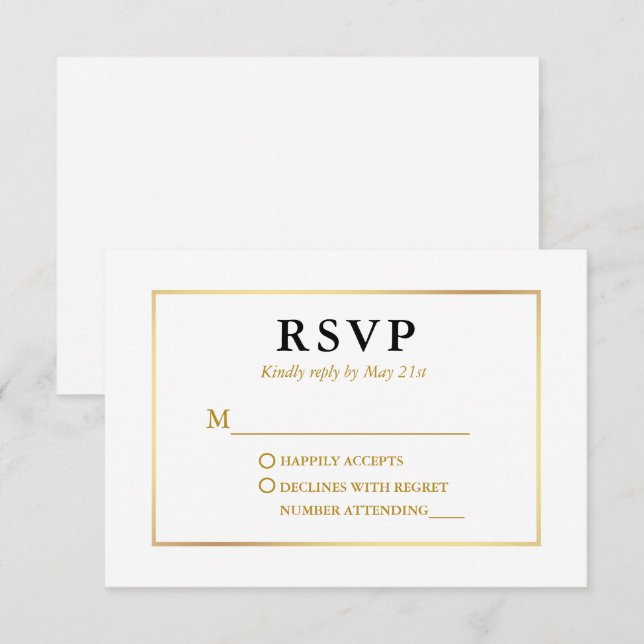 Modern Elegant Gold Frame RSVP Card (Front/Back)