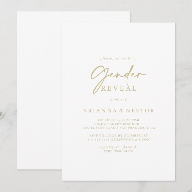 Modern Elegant Gold Gender Reveal Party  Invitation (Front/Back)