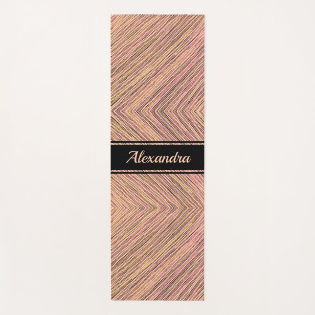 Modern Elegant Gold Glitter Personalized Stripes Yoga Mat (Front)