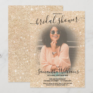 Modern elegant gold glitter photo bridal shower invitation