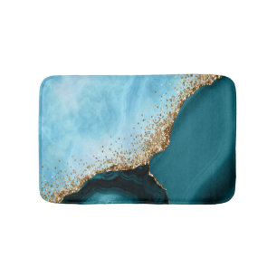 Modern Elegant Gold Glitter Turquoise Marble Bath Mat