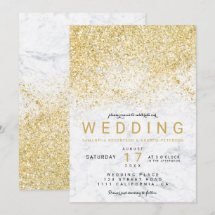 Modern elegant gold glitter white marble wedding invitation