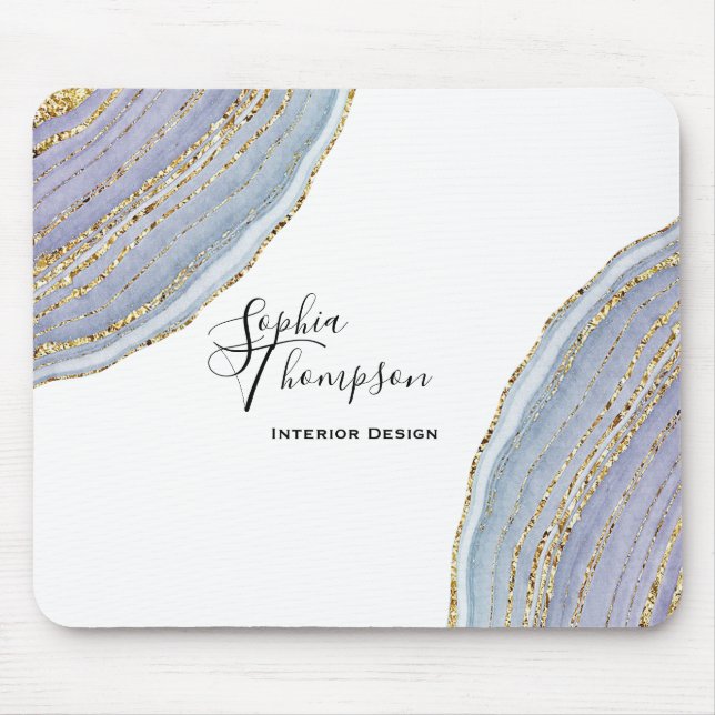 Modern Elegant Gold Lavender Geode Agate Mousepad (Front)