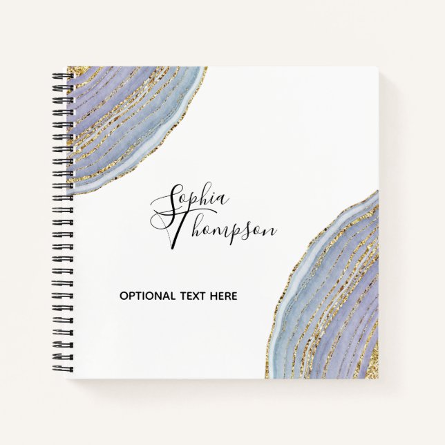 Modern Elegant Gold Lavender Geode Agate Notebook (Front)