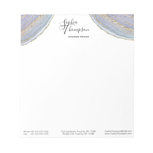 Modern Elegant Gold Lavender Geode Agate - Notepad (Front)
