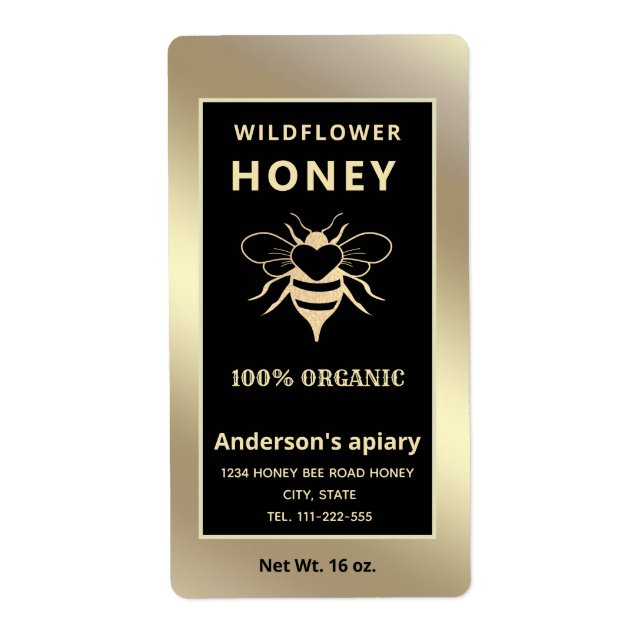 Modern elegant gold logo honeybee honey jar (Front)