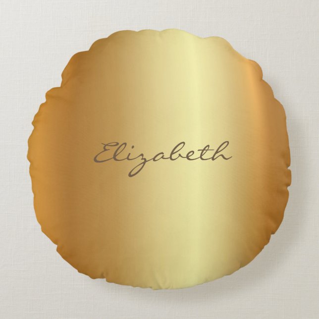 Modern Elegant Gold Look Name Script Glam Plain Round Pillow (Front)