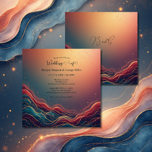 Modern Elegant Gold Marble Navy Terracotta Wedding Invitation