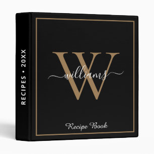 Modern Elegant Gold Monogram Personalized Cookbook Binder
