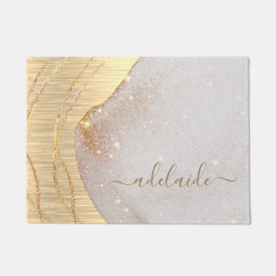 Modern Elegant Gold Monogram Script Name Welcome Doormat