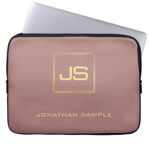 Modern Elegant Gold Monogram Template Brown Laptop Sleeve