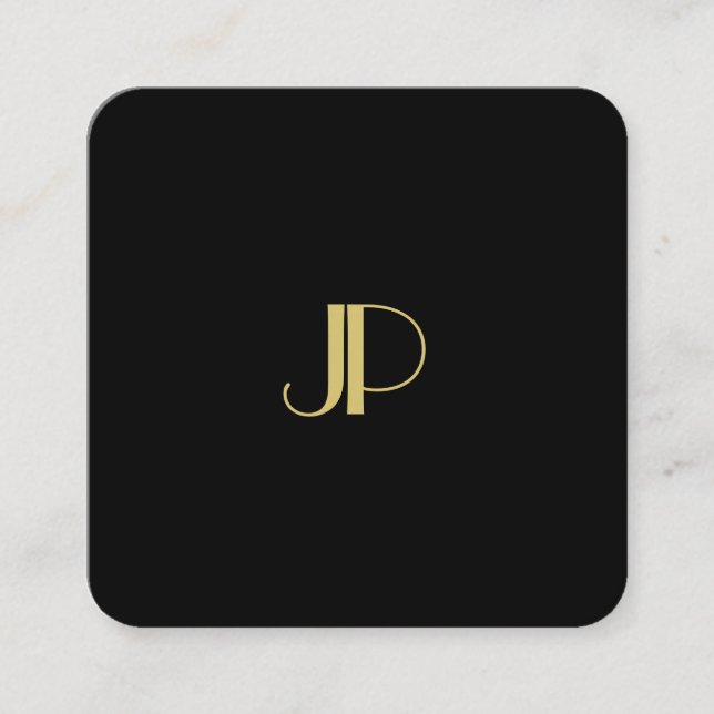 Modern Elegant Gold Monogram Template Trendy Square Business Card (Front)