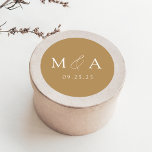 Modern Elegant Gold Monogram Wedding Classic Round Sticker<br><div class="desc">Elegant monogram wedding stickers featuring your initials displayed in white lettering on a gold background (or the color of your choice). Personalize the modern wedding stickers with your wedding date below. The gold monogram stickers are perfect for sealing wedding invitation envelopes,  wedding favors,  and more!</div>