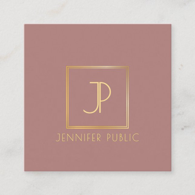 Modern Elegant Gold Monogrammed Design Template Square Business Card (Front)