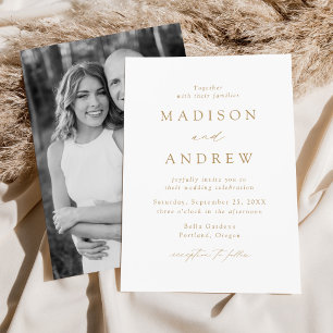 Modern Elegant Gold Photo Wedding Invitation