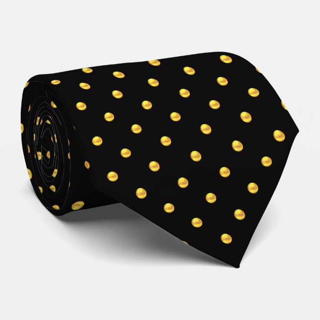 Modern Elegant Gold Polka Dots on Black Tie (Rolled)