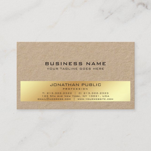 Modern Elegant Gold Premium Kraft Luxury Business Card (Front)