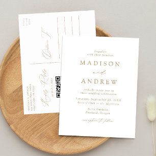 Modern Elegant Gold QR Code Wedding Invitation Postcard