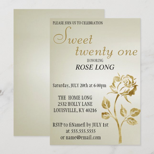Modern, Elegant Gold Rose Glitter Save The Date (Front/Back)