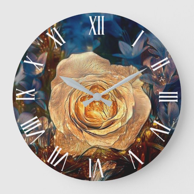 Modern Elegant Gold Rose Large Clock (Front)