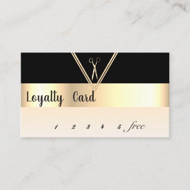 Modern Elegant Gold Scissors Black    Loyalty Card (Front)