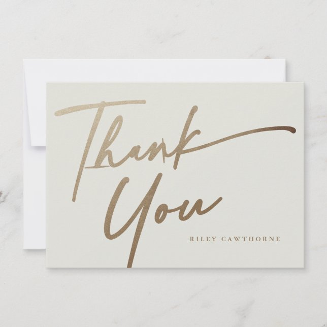 Modern Elegant Gold Script Boho Bridal Shower Thank You Card (Front)