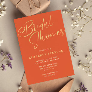 Modern elegant gold script orange bridal shower invitation