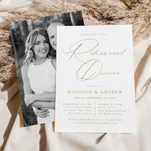 Modern Elegant Gold Script Photo Rehearsal Dinner Invitation