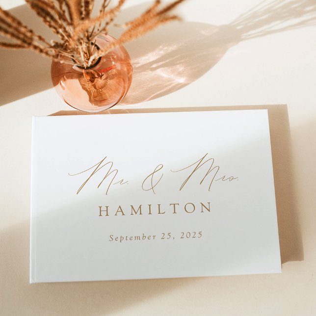 Modern Elegant Gold Script Photo Wedding Guest Book (Creator Uploaded)