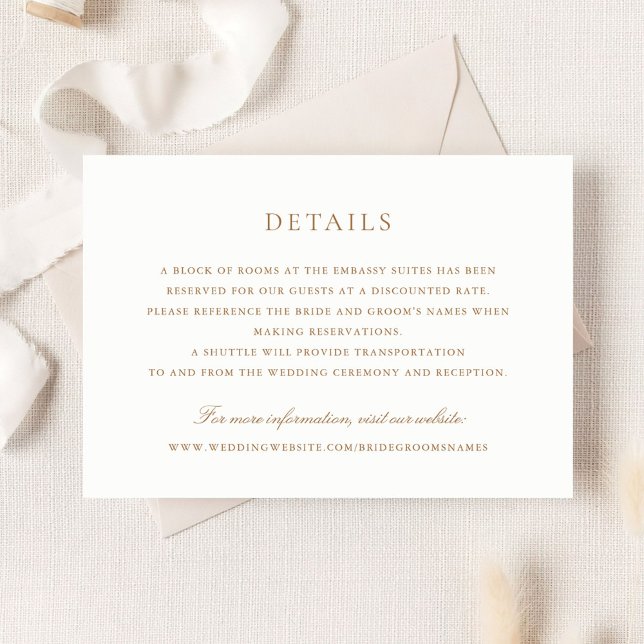 Modern Elegant Gold Script Wedding Details Insert  Invitation (Creator Uploaded)