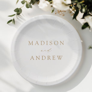 Modern Elegant Gold Script Wedding Paper Plate