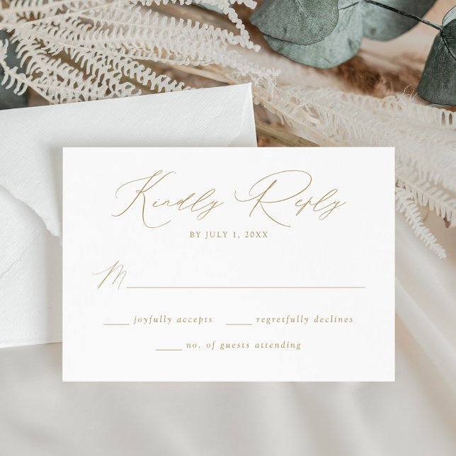 Modern Elegant Gold Script Wedding RSVP Card (Creator Uploaded)