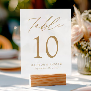 Modern Elegant Gold Script Wedding Table Number Acrylic Sign
