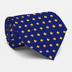 Modern Elegant Gold Squares on Navy Blue Tie