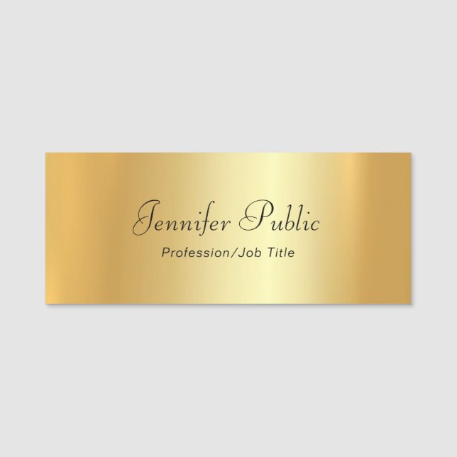 Modern Elegant Gold Template Handwritten Script Name Tag (Front)