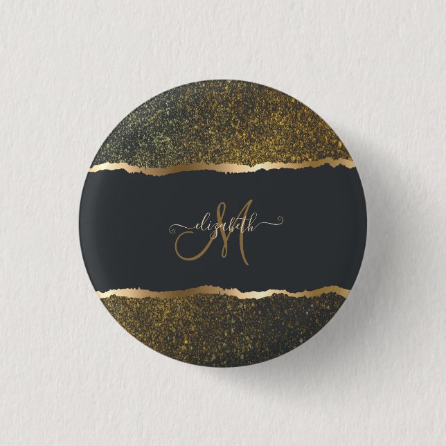 Modern Elegant Gold Touch Monogram 1 Inch Round Button (Front)