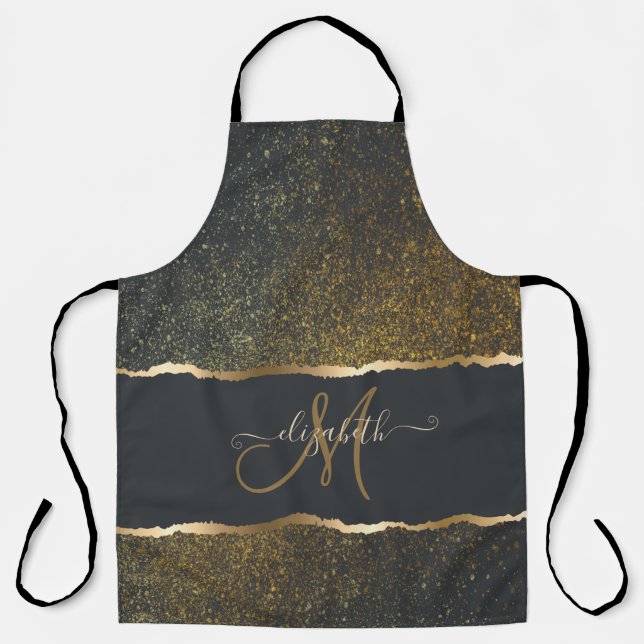 Modern Elegant Gold Touch Monogram Apron (Front)