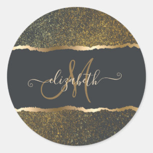 Modern Elegant Gold Touch Monogram Classic Round Sticker