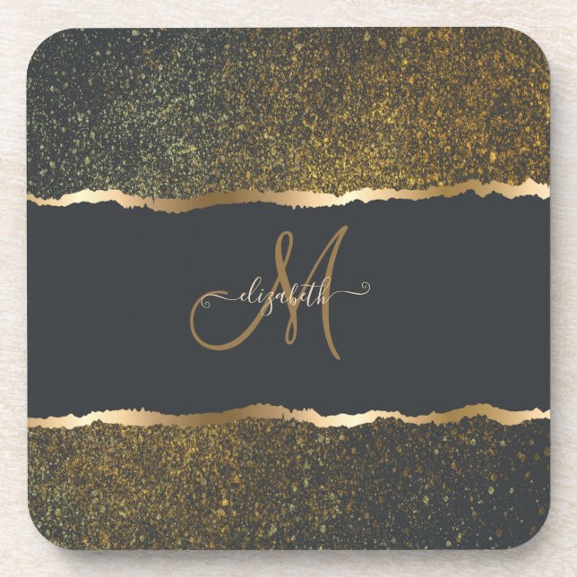 Modern Elegant Gold Touch Monogram Coaster (Front)