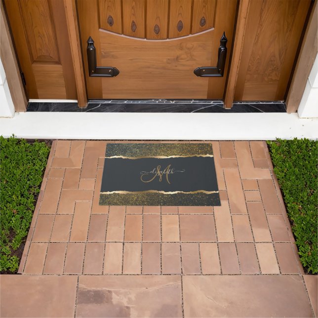 Modern Elegant Gold Touch Monogram Doormat (Outdoor)