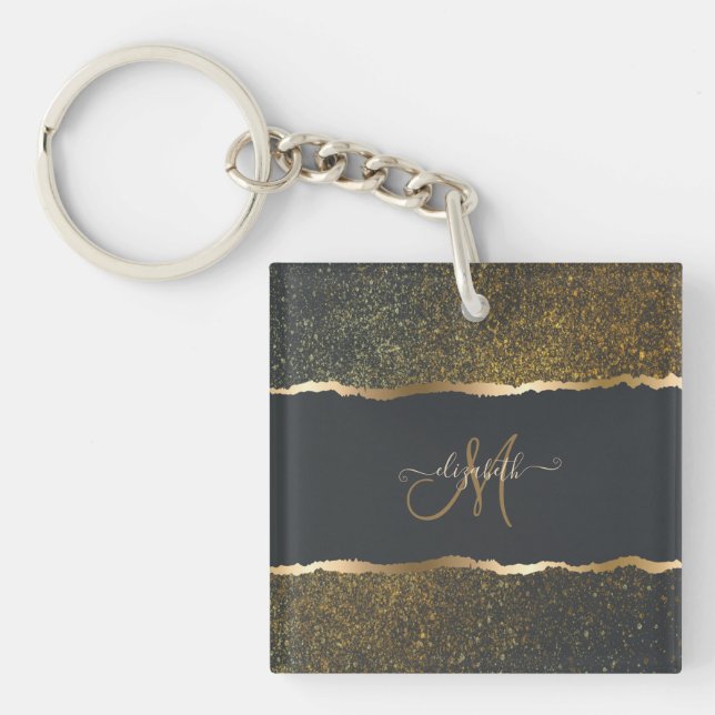 Modern Elegant Gold Touch Monogram Keychain (Front)