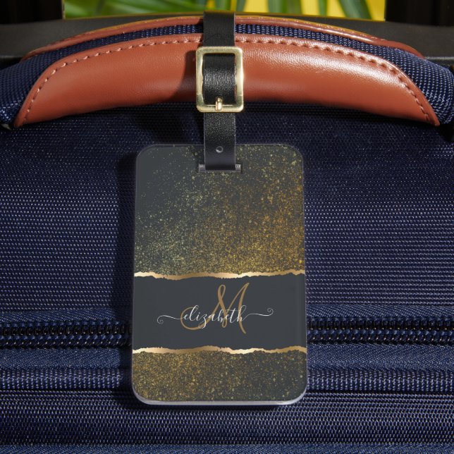 Modern Elegant Gold Touch Monogram Luggage Tag (Front Insitu 2)