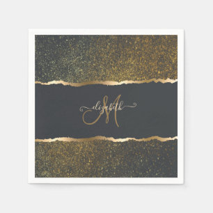 Modern Elegant Gold Touch Monogram Napkin