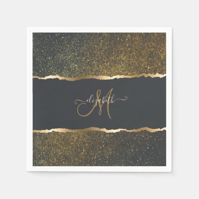Modern Elegant Gold Touch Monogram Napkin (Front)