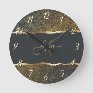 Modern Elegant Gold Touch Monogram Round Clock