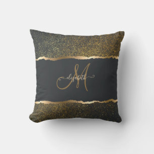 Modern Elegant Gold Touch Monogram Throw Pillow