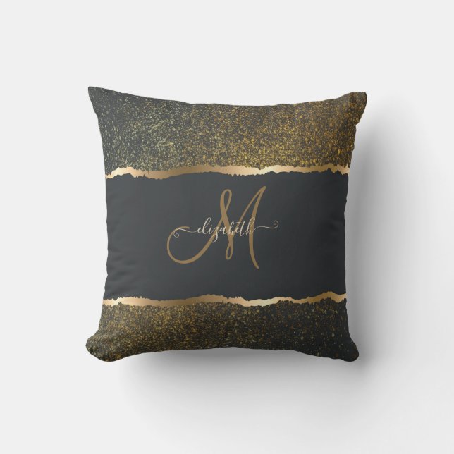 Modern Elegant Gold Touch Monogram Throw Pillow (Front)