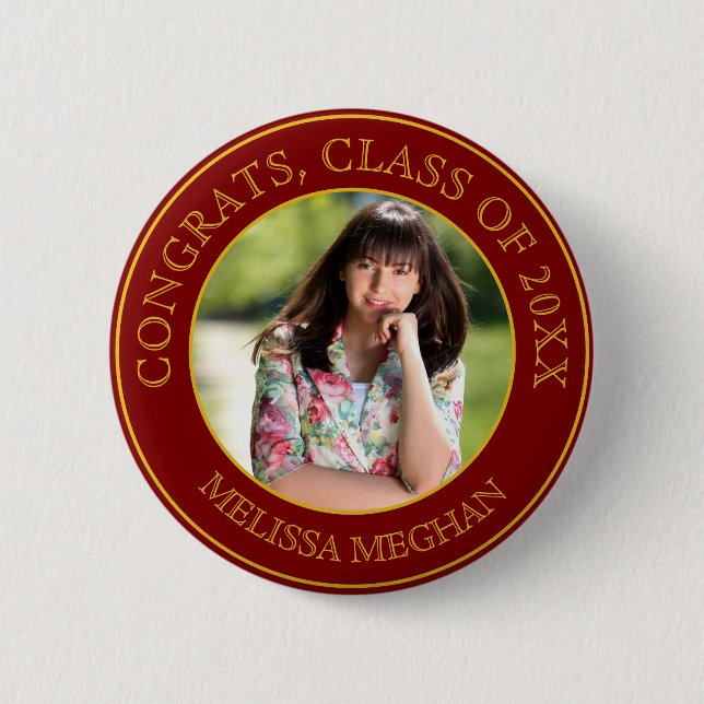 Modern Elegant Gold Typography Graduate Photo Gift 2 Inch Round Button (Front)
